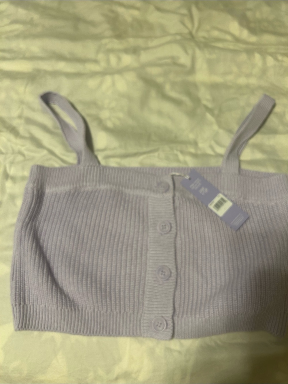Lavender Button-Front Ribbed Knit Crop Tank